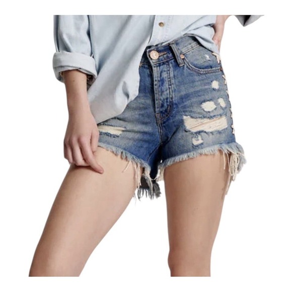 One Teaspoon Jean Shorts Women 26 Blue Cutoff Distressed‎ summer Vacation New